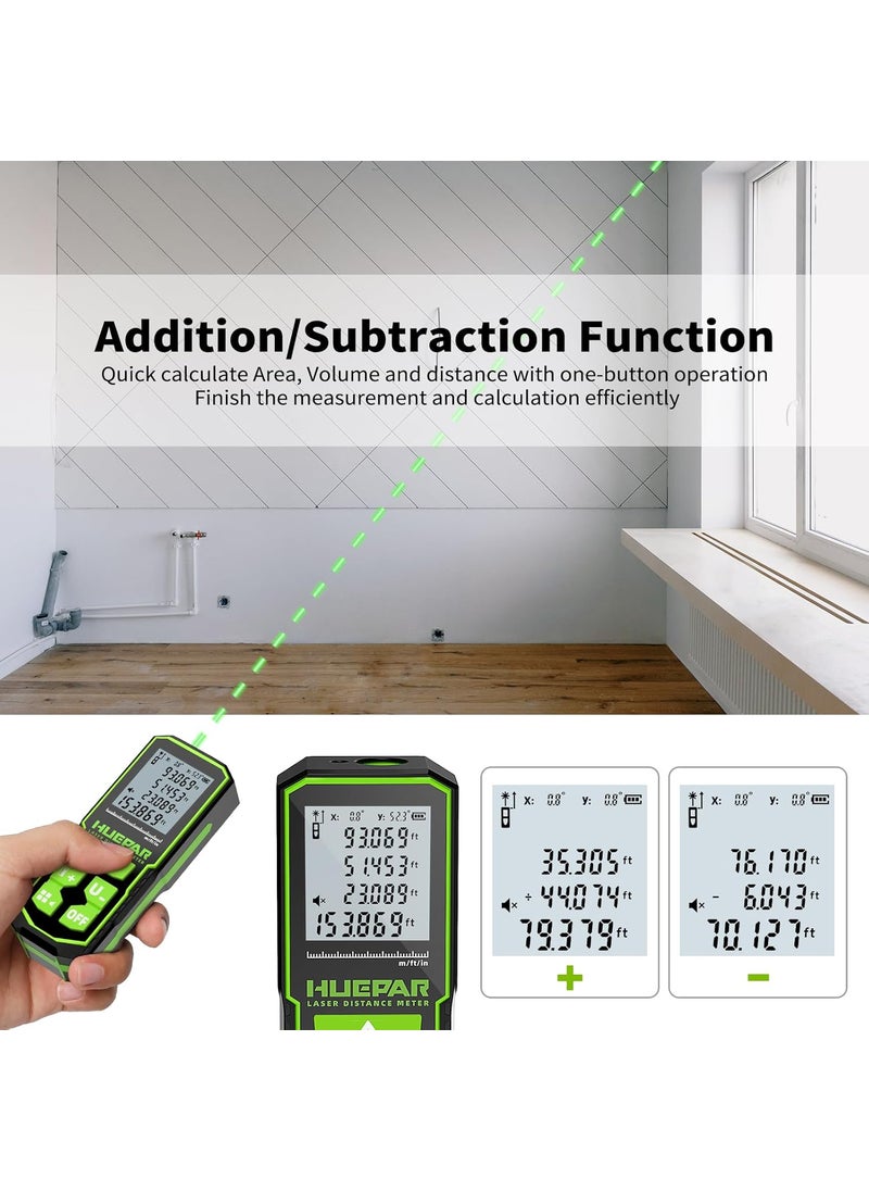 Huepar 330FT Professional Green Laser Measuring Tool with Angle Sensor Huepar 116in Accuracy Medidor Laser Distance Measurement Tool Rechargeable Digital Laser Room Measuring Device Laser Distance Meters  - Image 5