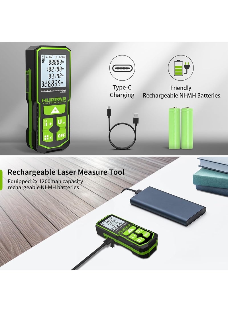 Huepar 330FT Professional Green Laser Measuring Tool with Angle Sensor Huepar 116in Accuracy Medidor Laser Distance Measurement Tool Rechargeable Digital Laser Room Measuring Device Laser Distance Meters  - Image 3