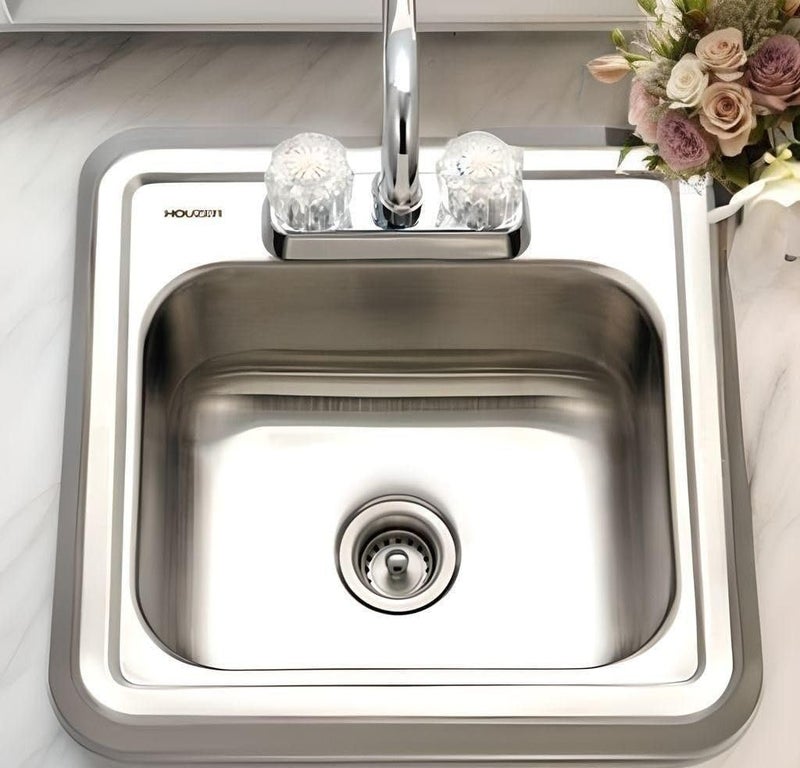 HOUZER Hospitality Stainless Steel Bar & Prep Sink: 15 Inch Drop-In Topmount 2-Hole Sink for Bar & Kitchen, Durable & Versatile, Essential for Home & Apartment: 1515-6BS-1 - Image 4