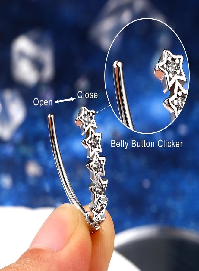 Melighting Star Belly Button Ring 14G Reverse Belly Ring Stainless Steel 316L 10 mm Belly Piercing Clicker Clear CZ Belly Piercing Jewelry for Women - Image 4