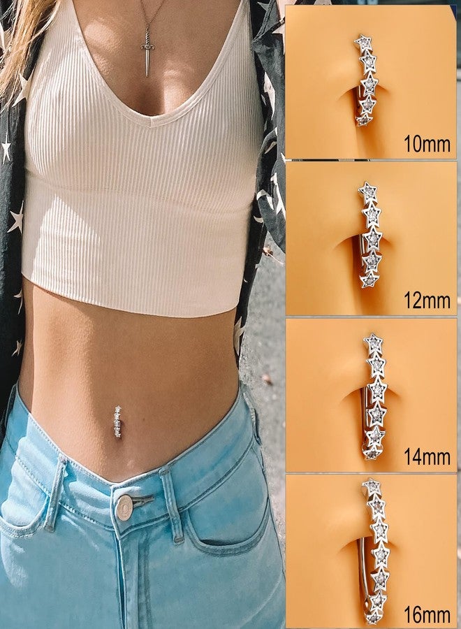 Melighting Star Belly Button Ring 14G Reverse Belly Ring Stainless Steel 316L 10 mm Belly Piercing Clicker Clear CZ Belly Piercing Jewelry for Women - Image 5