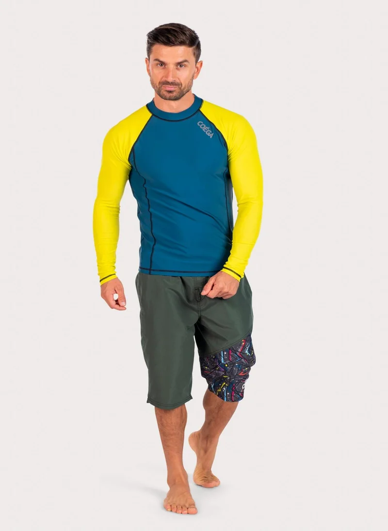كويجا صن وير COEGA Mens Rashguard Long Sleeve - Green Abstract Paint