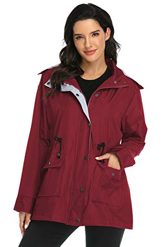 Arthas Women Light Rain Jacket Waterproof Active Outdoor Trench Raincoat with Hood Lightweight Plus Size for Girls (Red, M). - Image 3