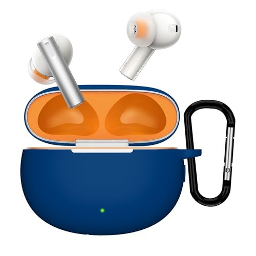Sounce Earphone Case Cover for realme Buds Air 6 TWS Soft Silicone Skin Case Cover Shock Absorbing Protective Case with Keychain [Front LED Visible] - Blue - Image 1