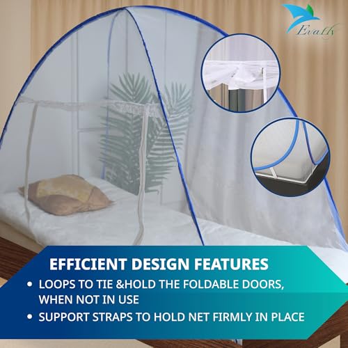 Evafly Mosquito Net for Single Bed Foldable Machardani Polyester Strong Net Flexible Fiberglass Rod Oval Shape - Blue - Image 5
