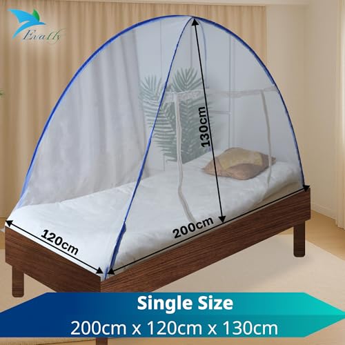 Evafly Mosquito Net for Single Bed Foldable Machardani Polyester Strong Net Flexible Fiberglass Rod Oval Shape - Blue - Image 2
