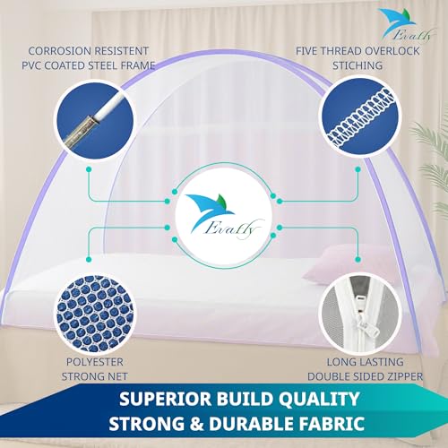 Evafly Mosquito Net for Single Bed Foldable Machardani Polyester Strong Net Flexible Fiberglass Rod Oval Shape - Blue - Image 4