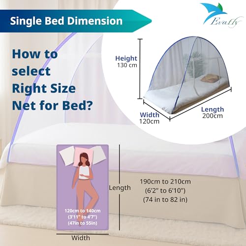 Evafly Mosquito Net for Single Bed Foldable Machardani Polyester Strong Net Flexible Fiberglass Rod Oval Shape - Blue - Image 3