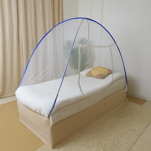 Evafly Mosquito Net for Single Bed Foldable Machardani Polyester Strong Net Flexible Fiberglass Rod Oval Shape - Blue - Image 1