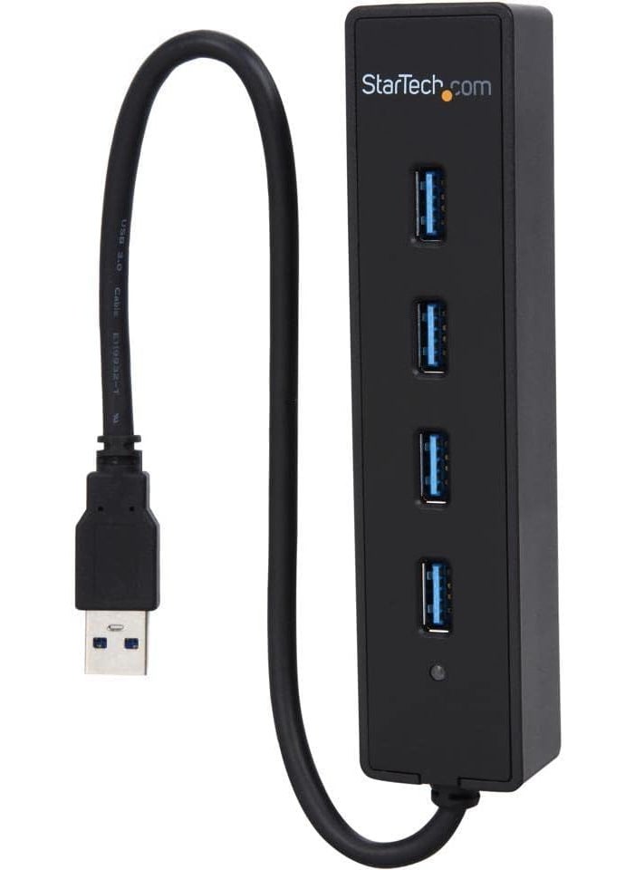 StarTech StarTechcom 4Port USB 30 Hub with Builtin Cable  SuperSpeed Laptop USB Hub  Portable USB Splitter  Mini USB Hub ST4300PBU3 Black  - Image 1