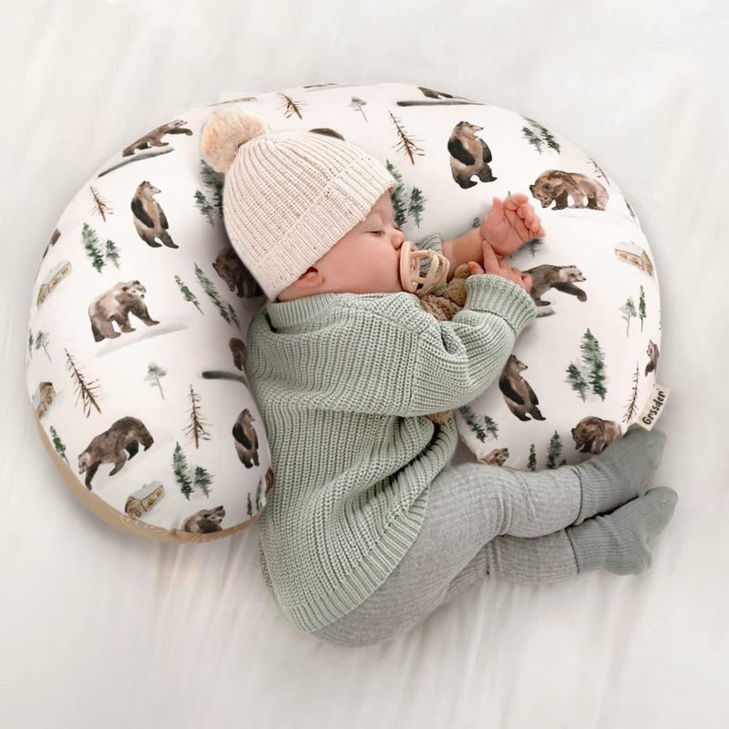 GRSSDER Nursing Pillow Cover Stretchy Minky Removable Nursing Covers for Breastfeeding Pillows, Ultra Soft Comfortable Slipcover for Boy and Girls, Jungle Bear/Rainbow - Image 2