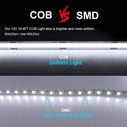 protium DC 12V Premium COB LED Strip Flexible High Density Chips CRI 90 6000k Cool White Lights 5M Tape (Cool White Light 6000K, 360 LEDs/m) PRSF360PN4 - Image 5