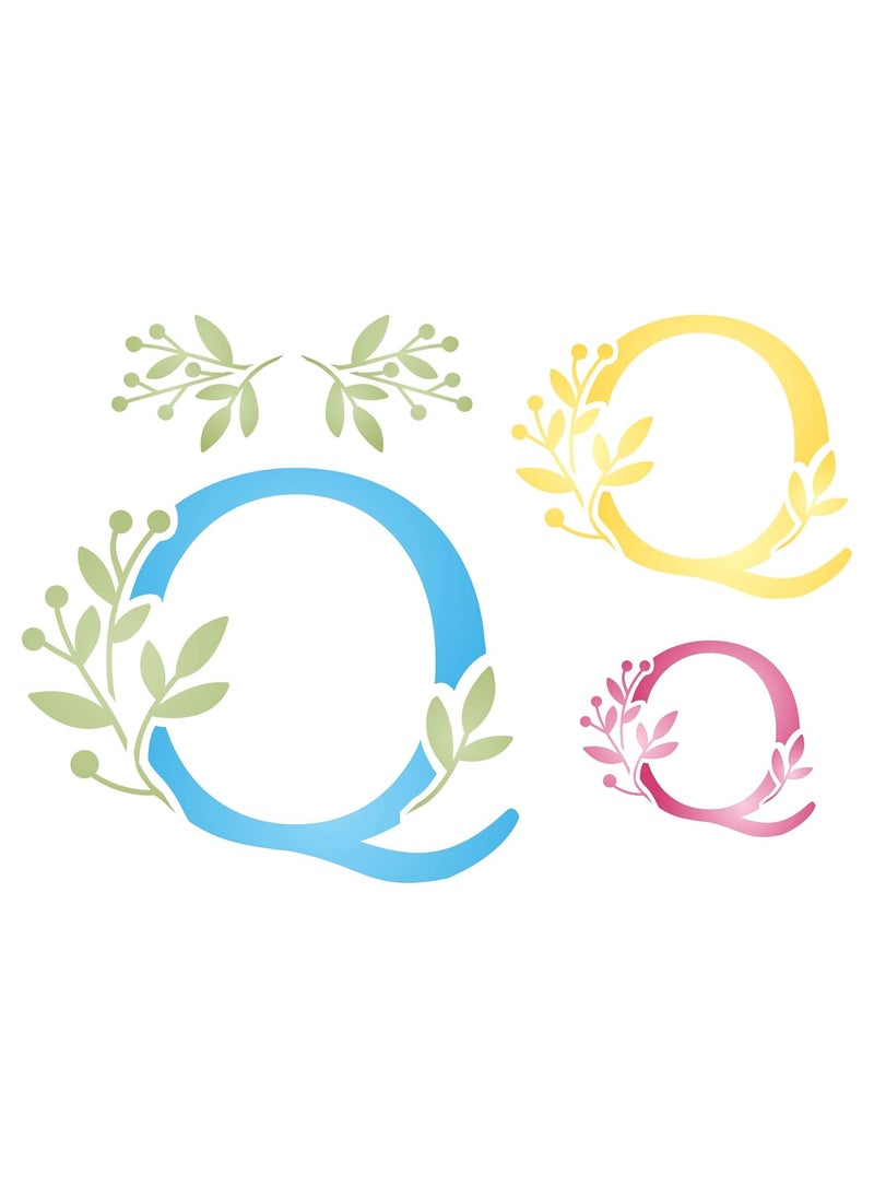 Usnyabni Flower Monogram Q Stencil - Stencils for Walls Original Leaf Flower Initial 3 Sizes on One Sheet - 2" 3" and 4.5" Tall  - Image 1