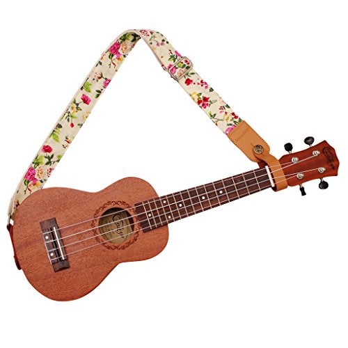 MUSIC FIRST Original Design “Rosa Multiflora in Green” Soft Muslin & Genuine Leather Ukulele Strap Ukulele Shoulder Strap - Image 3