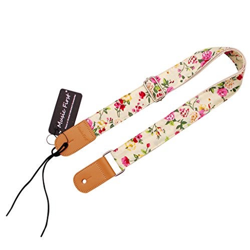 MUSIC FIRST Original Design “Rosa Multiflora in Green” Soft Muslin & Genuine Leather Ukulele Strap Ukulele Shoulder Strap - Image 4
