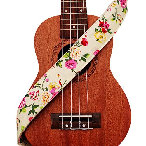 MUSIC FIRST Original Design “Rosa Multiflora in Green” Soft Muslin & Genuine Leather Ukulele Strap Ukulele Shoulder Strap - Image 2