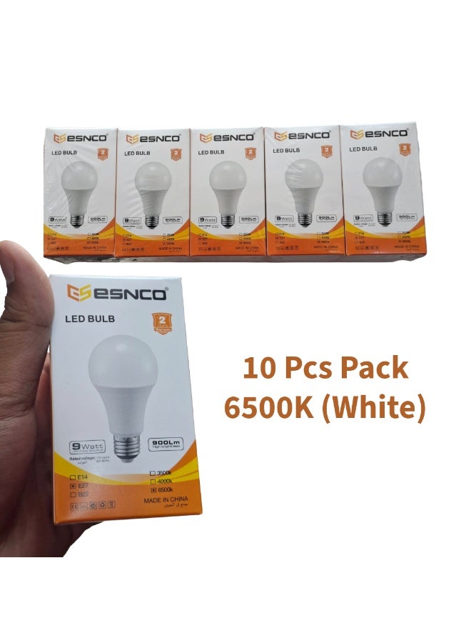 ESNCO 9W LED Bulb - 10 Pack, E27 Base, 900 Lumens, 6500K Daylight White, Energy Efficient Lighting for Home, 2-Year Warranty - Image 1