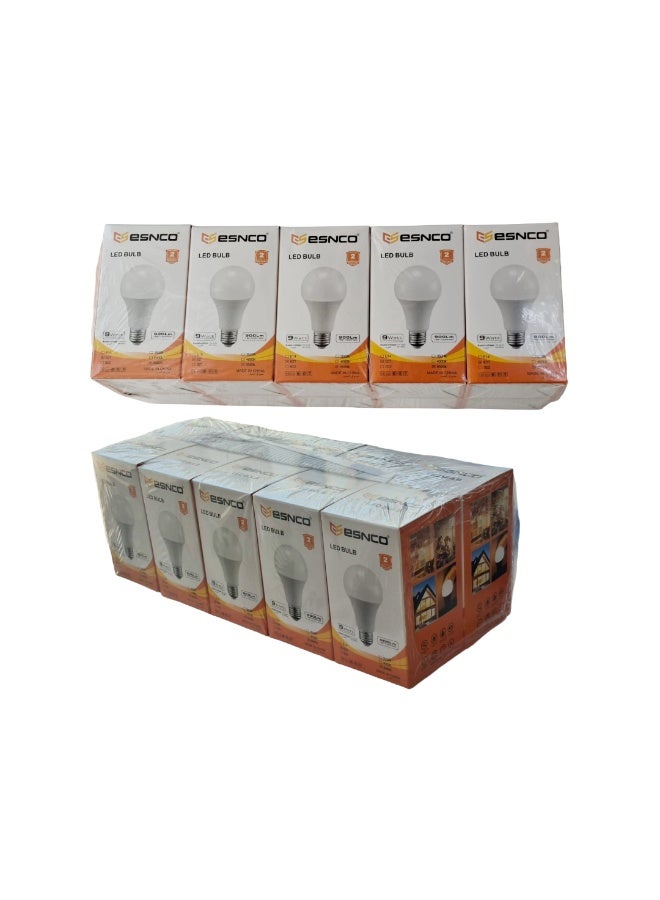 ESNCO 9W LED Bulb - 10 Pack, E27 Base, 900 Lumens, 6500K Daylight White, Energy Efficient Lighting for Home, 2-Year Warranty - Image 3