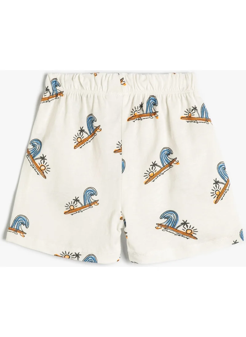 KOTON Cotton Shorts Summer Themed Tie Waist Cotton