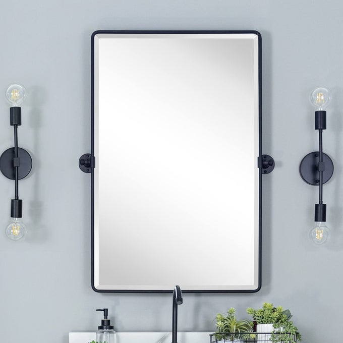 FARMHOUSE PIVOT RECTANGLE BATHROOM MIRROR BLACK METAL FRAMED TILTING BEVELED VANITY MIRRORS FOR WALL 20X30