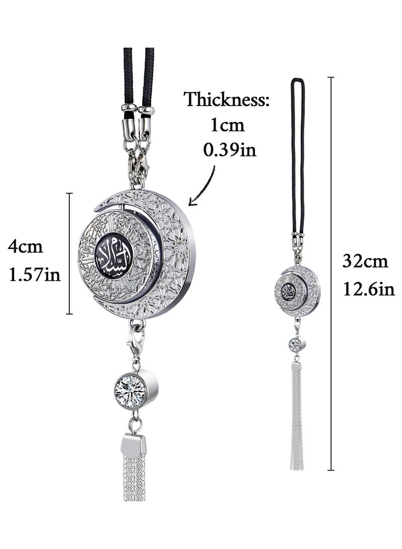 Islamic Metal Car Hanging Ornament | Arabic Calligraphy Art Decoration | Premium Metal Material | Faith Display Pendant - Islamic Style Pendant for Car Rearview Mirror Decoration (Half-Moon Black) - Image 2