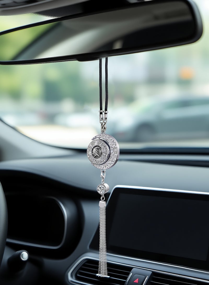 Islamic Metal Car Hanging Ornament | Arabic Calligraphy Art Decoration | Premium Metal Material | Faith Display Pendant - Islamic Style Pendant for Car Rearview Mirror Decoration (Half-Moon Black) - Image 4
