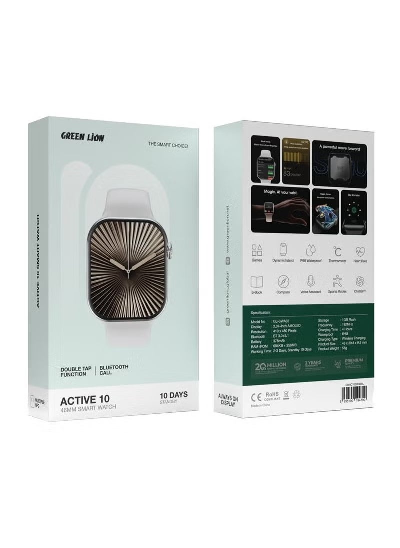 GreenLion Smart Watch /AMOLED Display 2.07inch / Storage 1GB Flash / Bluetooth Call / Games / Dynamic Island /Thermometer / Heart rate / E-Book / Compass / ChatGPT  Active 10 46MM   - Silver  - Image 2