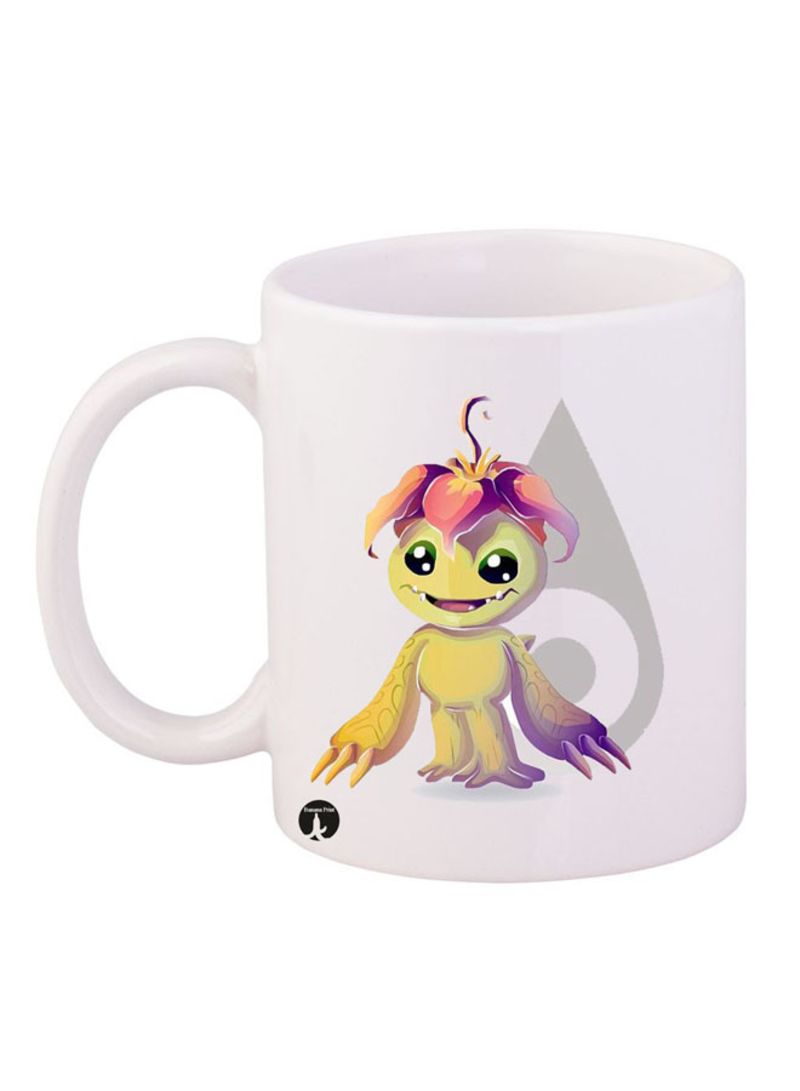 RKN Digimon Printed Mug White/Yellow/Purple 12ounce
