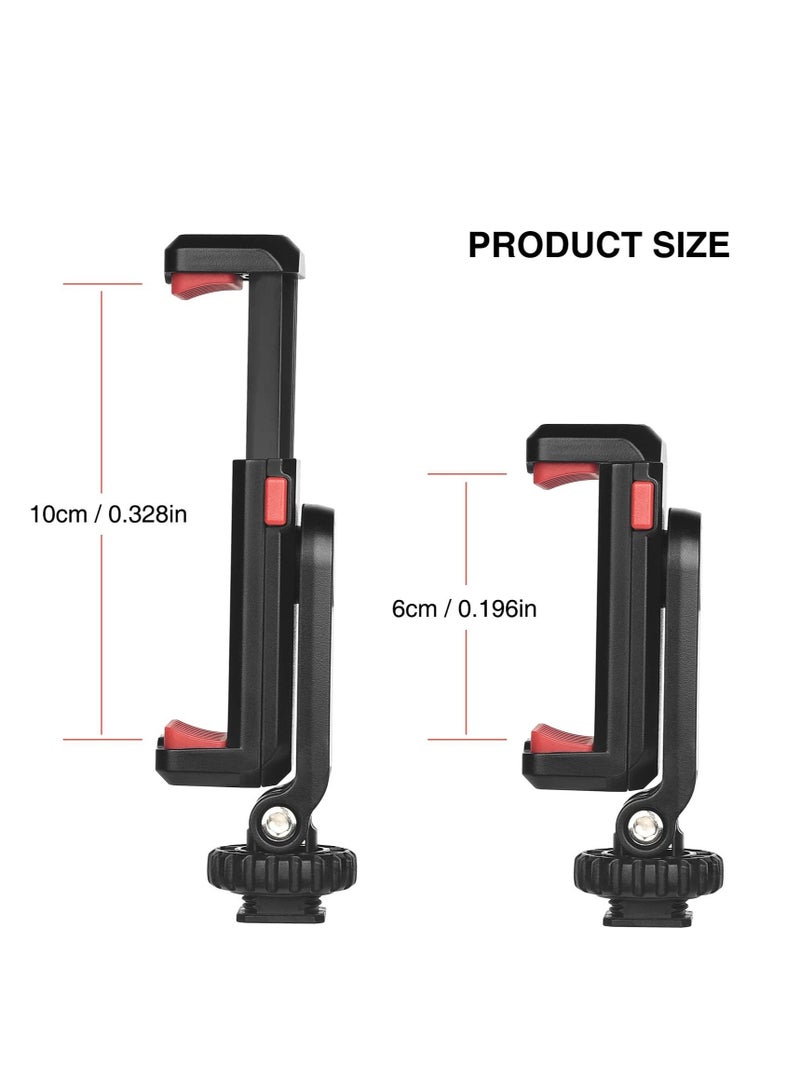 Captaintech Cell Phone Tripod Mount Adapter Holder  with 2 Cold Shoe Camera Phone Hot Shoe Holder 360  Adjustable Rubber Pad Clip for iPhone Samsung Video Live Streaming Vlogging Rig - Image 5