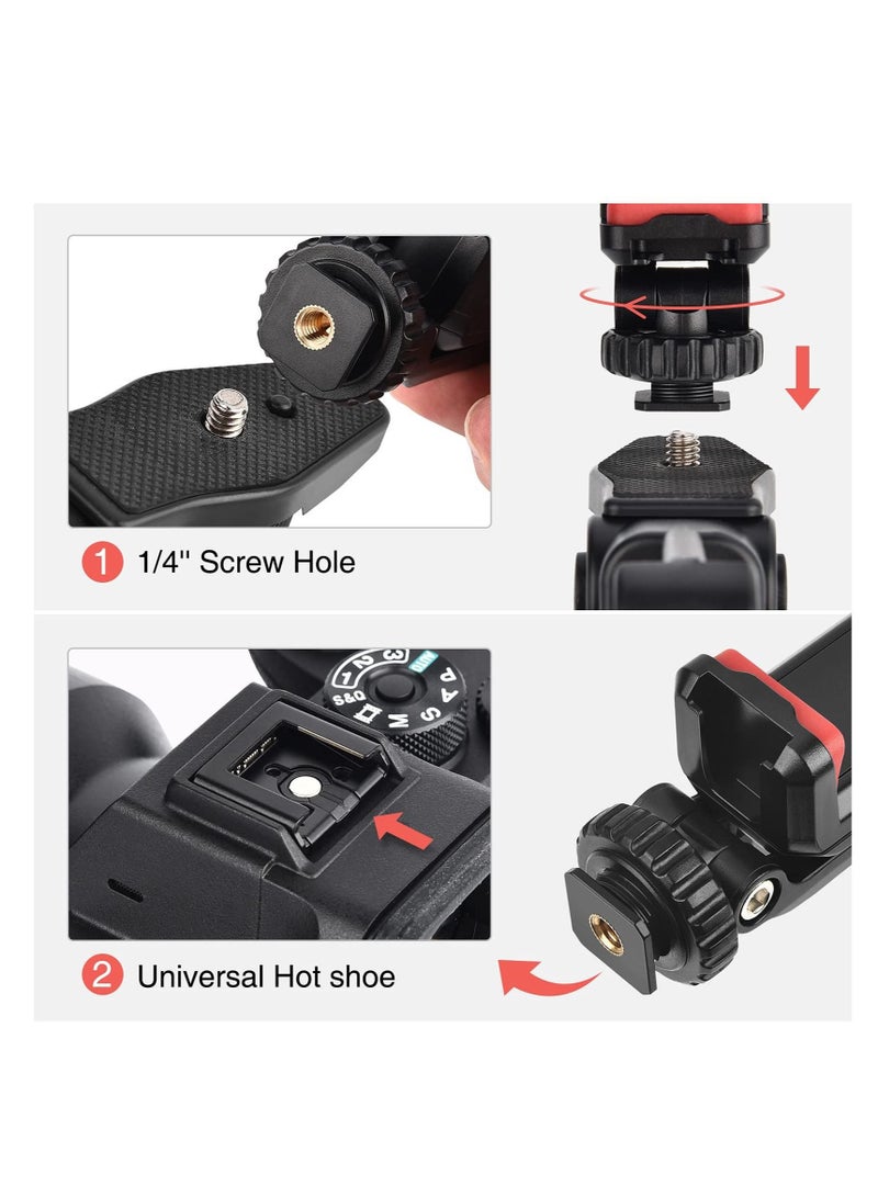 Captaintech Cell Phone Tripod Mount Adapter Holder  with 2 Cold Shoe Camera Phone Hot Shoe Holder 360  Adjustable Rubber Pad Clip for iPhone Samsung Video Live Streaming Vlogging Rig - Image 4