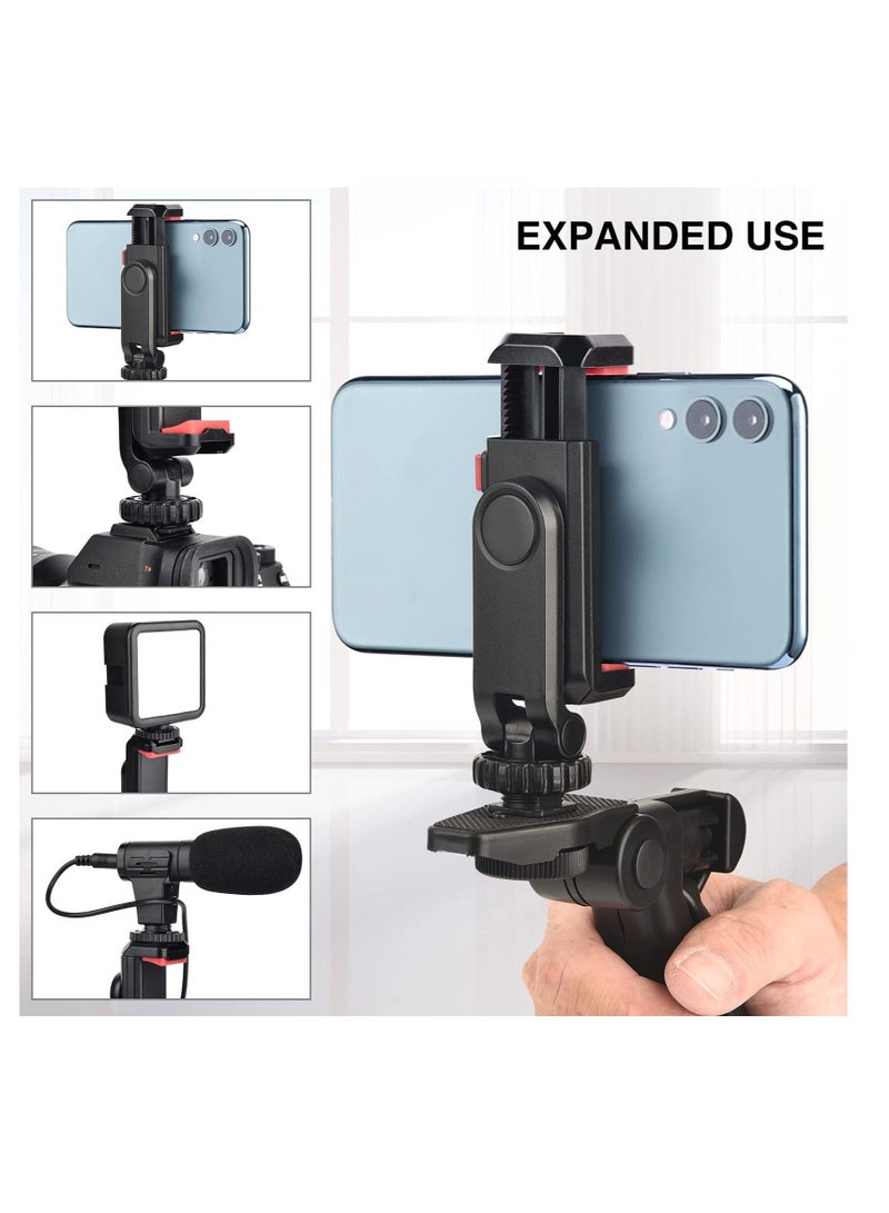 Captaintech Cell Phone Tripod Mount Adapter Holder  with 2 Cold Shoe Camera Phone Hot Shoe Holder 360  Adjustable Rubber Pad Clip for iPhone Samsung Video Live Streaming Vlogging Rig - Image 2