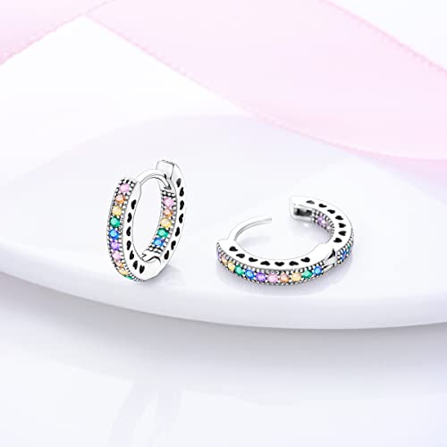 NARMO Small Hoop Earrings for Women Colorful Cubic Zirconia Hoop Earrings 925 Sterling Silver Heart Hoops - Image 2