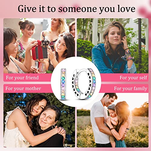 NARMO Small Hoop Earrings for Women Colorful Cubic Zirconia Hoop Earrings 925 Sterling Silver Heart Hoops - Image 5