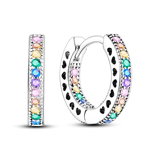 NARMO Small Hoop Earrings for Women Colorful Cubic Zirconia Hoop Earrings 925 Sterling Silver Heart Hoops - Image 1