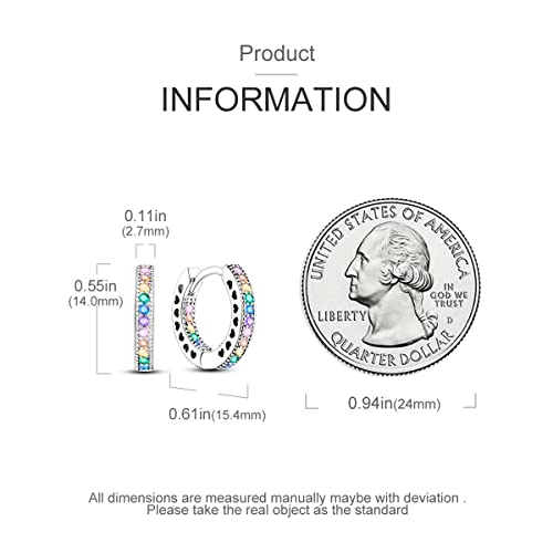 NARMO Small Hoop Earrings for Women Colorful Cubic Zirconia Hoop Earrings 925 Sterling Silver Heart Hoops - Image 3