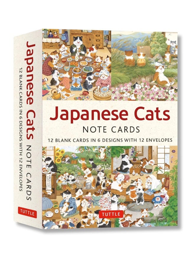 Japanese Cats - 12 Blank Note Cards: In 6 Original Illustrations by Setsu Broderick with 12 Envelopes in a Keepsake Box - Image 1