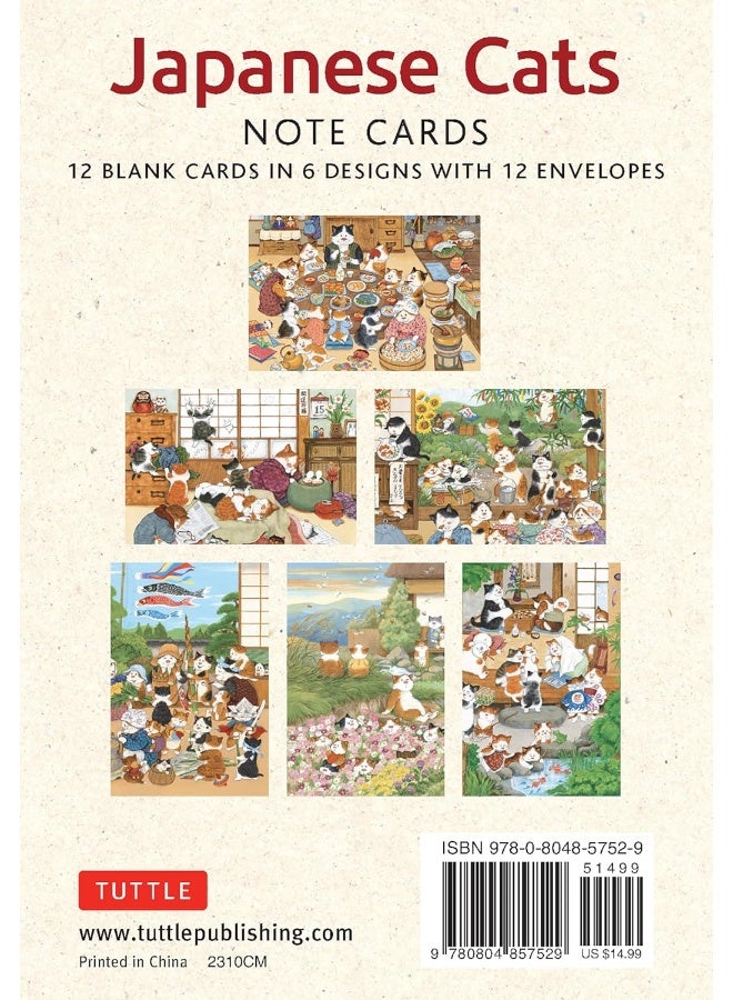 Japanese Cats - 12 Blank Note Cards: In 6 Original Illustrations by Setsu Broderick with 12 Envelopes in a Keepsake Box - Image 2
