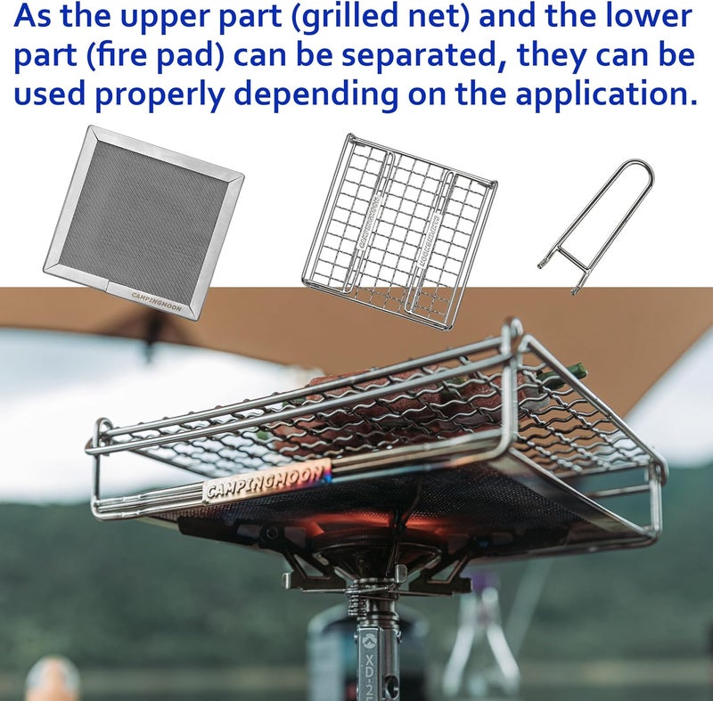 camping moon CAMPINGMOON Camping Toaster for Gas Stove Top Fire Grill Grid 304 Stainless Steel Bread Toasters Cooking Grill With Anti Scalding Mesh Fork Medium Size US-1615 - Image 4