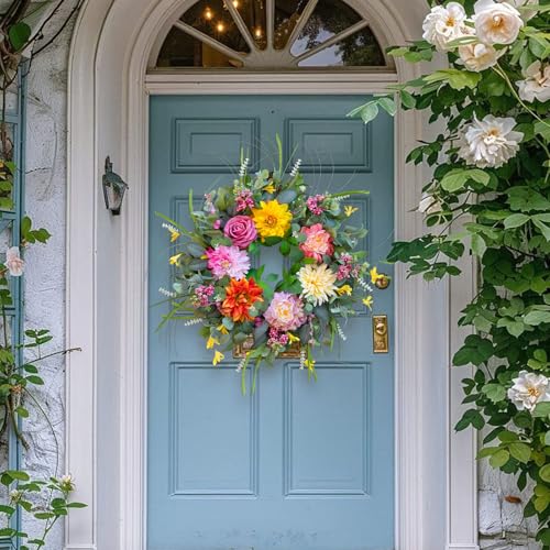 Soomeir Spring Summer Wreaths for Front Door with Fragrance Bottle, Soomeir Floral Door Wreath with Peony Dahlia Rose, for All Season Easter Indoor Outdoor Farmhouse Home Decor - Image 3