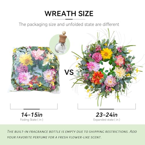 Soomeir Spring Summer Wreaths for Front Door with Fragrance Bottle, Soomeir Floral Door Wreath with Peony Dahlia Rose, for All Season Easter Indoor Outdoor Farmhouse Home Decor - Image 2