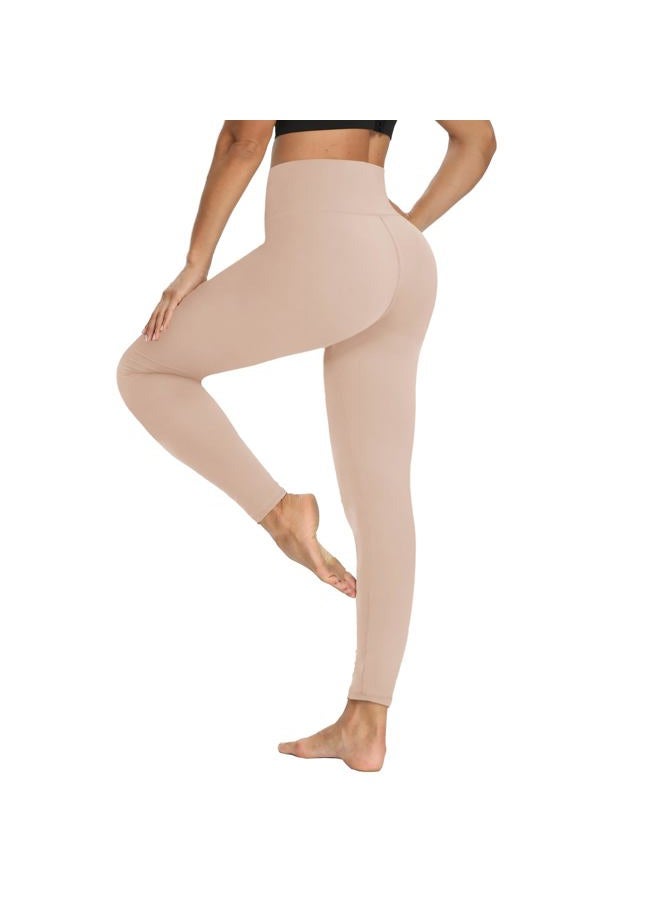 YOLIX Workout Leggings for Women - High Waisted Yoga Pants Tummy Control Compression for Running Apricot - Image 1