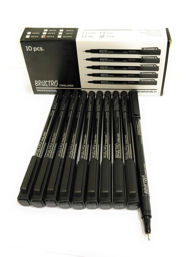 BRUSTRO Professional Pigment Based Fineliner Pen | Black, Box of 10, Tip size - 0.3 mm | Archival,Waterproof,UV Resistant Ink,Comfortable Grip, Ideal For Mandala, Drawing,Artist Illustration,Sketching - Image 2