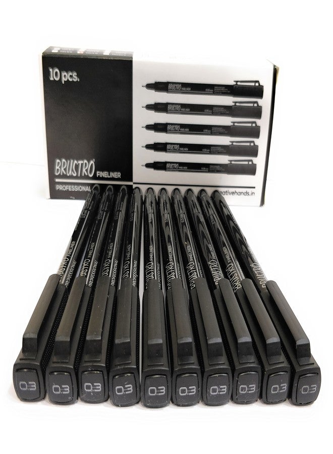 BRUSTRO Professional Pigment Based Fineliner Pen | Black, Box of 10, Tip size - 0.3 mm | Archival,Waterproof,UV Resistant Ink,Comfortable Grip, Ideal For Mandala, Drawing,Artist Illustration,Sketching - Image 1