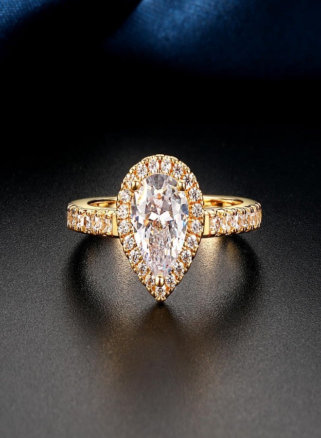 MDFUN Three in One Round/Oval/Eye/Teardrop Halo Wedding Bands Set Engagement Rings 18K Yellow Gold Plated Cubic Zirconia Promise Eternity Band for Women Size 5-10, Brass, Cubic Zirconia - Image 5