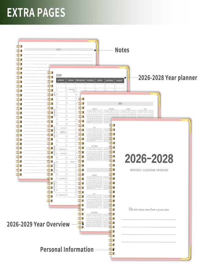 KAICN Monthly Planner 2026-2028, Hardcover with Metal Corner 3 year calendar 2026-2027-2028 Calendar Book from Jan 2026 - Dec 2028, 9“ x 11”, Spiral Bound,Organizer for Office, School, and Home, Pink - Image 5