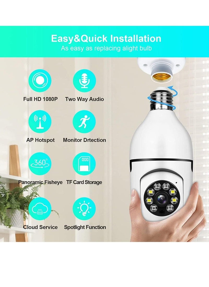 1080P Security Wireless Camera, Light Bulb Security Camera 360 Degree 2.4GHz & 5G WiFi IP Camera for Home Indoor Outdoor Security, Human Motion Detection and Alarm Two Way Talk - Image 2