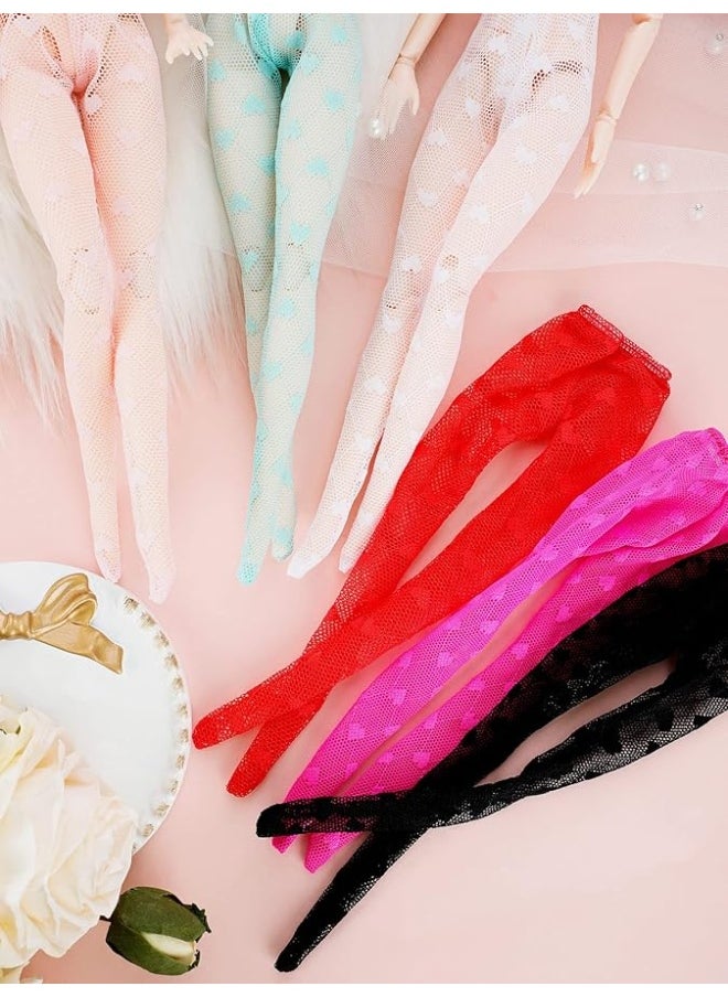 Bencailor - Bencailor 6 Pieces Doll Tights 12 Inch Handmade Doll Lace Stockings Female Doll Socks Doll Lace Tights Long Sock Legging Casual Accessories for Girls DIY Gifts Baby Doll Clothes Toy (Heart Print) - Image 1