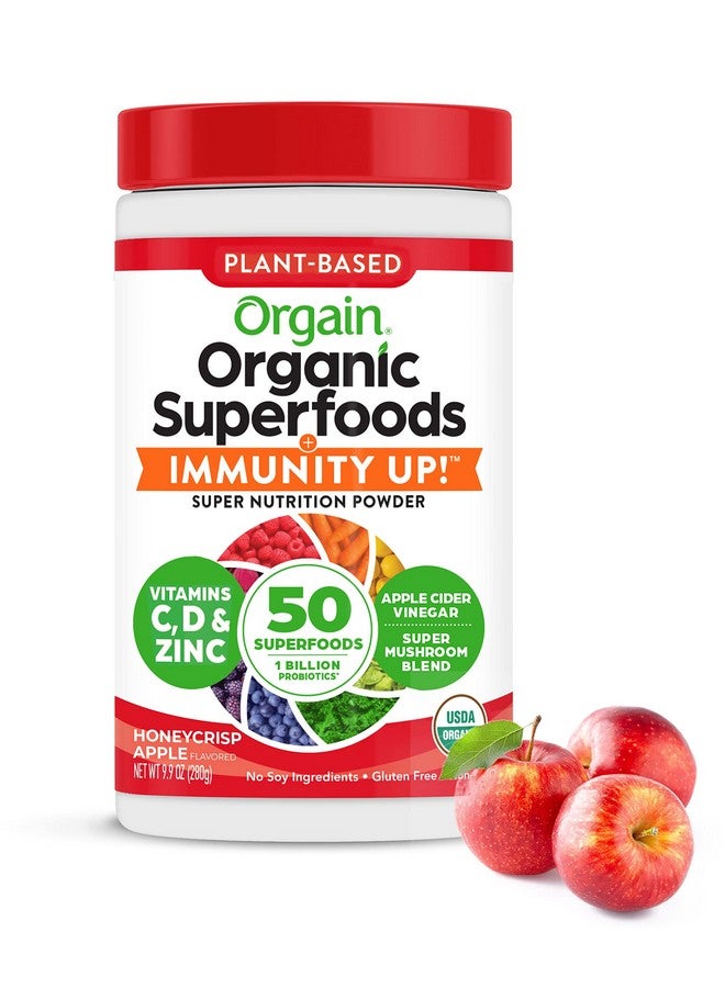 أورجين مسحوق Orgain Organic Greens + 50 Superfoods Immunity Up!، Honeycrisp Apple - دعم المناعة، البروبيوتيك، فيتامين سي، د والزنك، خل التفاح، أشواغاندا، كورديسيبس وفطر الريشي - 0.62 رطل - Image 1