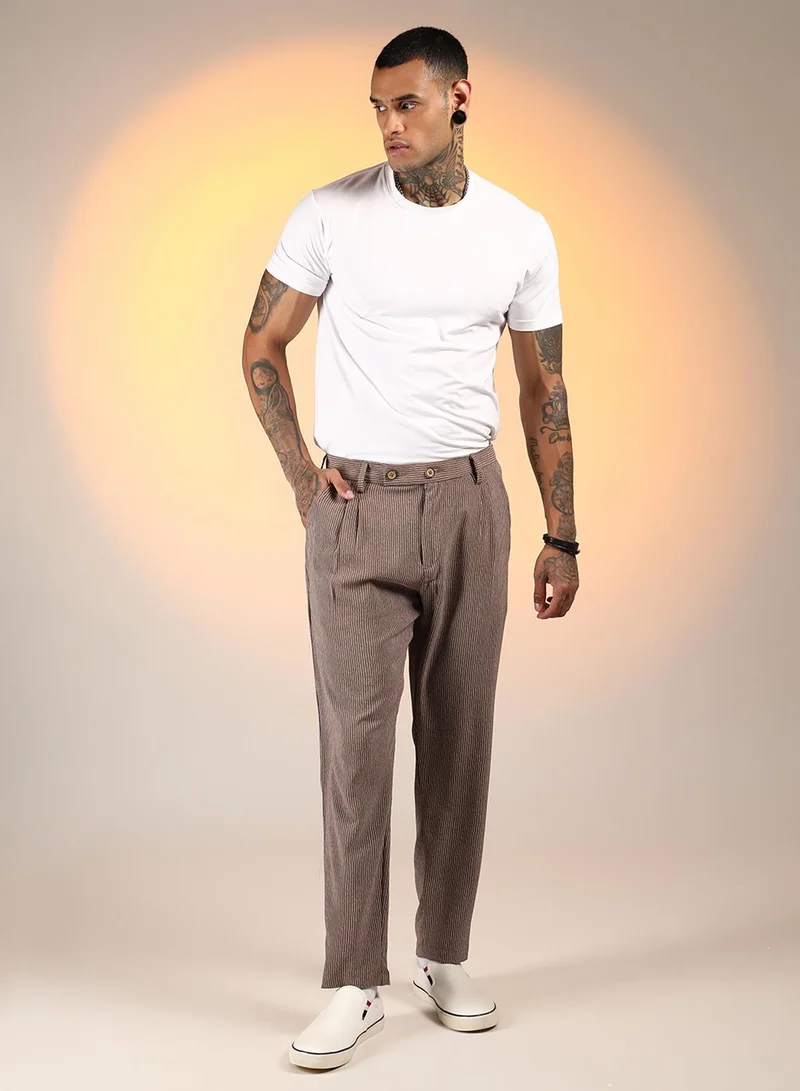 Campus Sutra  Lightweight - Striped Tailored Trousers for Men | Best Price UAE