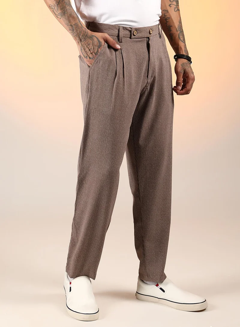 Campus Sutra  Lightweight - Striped Tailored Trousers for Men | Best Price UAE
